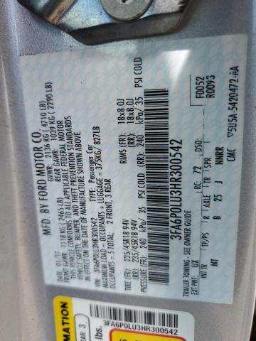 3FA6P0LU3HR300542 - 2017 FORD FUSION SE HYBRID SILVER photo 12