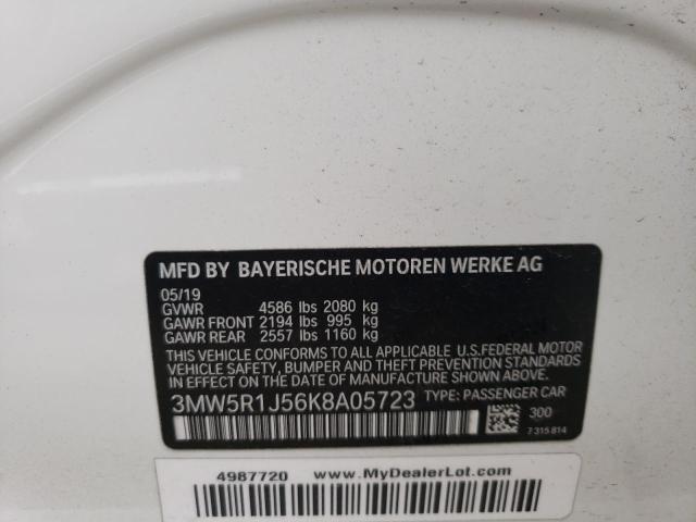 3MW5R1J56K8A05723 - 2019 BMW 330I WHITE photo 12