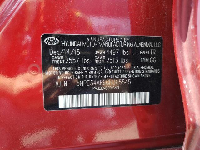 5NPE34AF6GH365545 - 2016 HYUNDAI SONATA SPORT RED photo 12