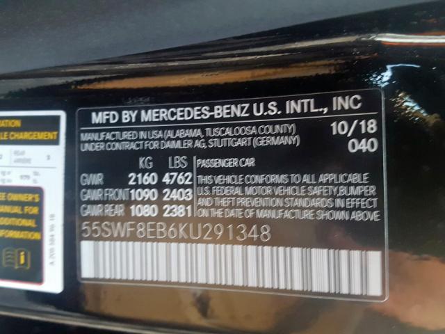 55SWF8EB6KU291348 - 2019 MERCEDES-BENZ C 300 4MAT BLACK photo 10