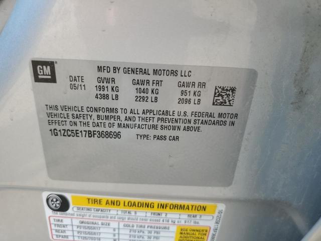 1G1ZC5E17BF368696 - 2011 CHEVROLET MALIBU 1LT GRAY photo 12