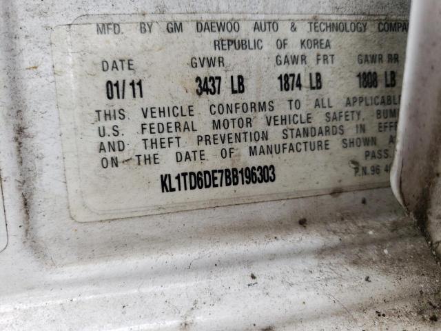 KL1TD6DE7BB196303 - 2011 CHEVROLET AVEO LS 白色 照片 12