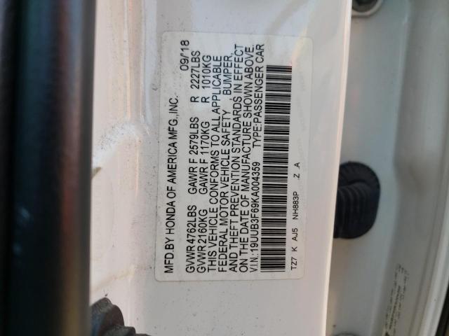 19UUB3F69KA004359 - 2019 ACURA TLX TECHNOLOGY WHITE photo 13