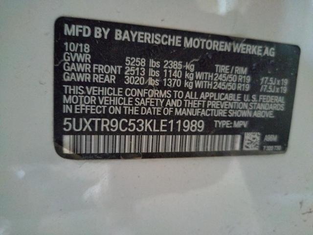 5UXTR9C53KLE11989 - 2019 BMW X3 XDRIVE30I WHITE photo 12