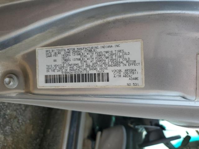 5TBRN34183S351133 - 2003 TOYOTA TUNDRA ACCESS CAB SR5 SILVER photo 12