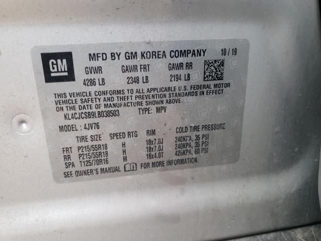 KL4CJCSB9LB038503 - 2020 BUICK ENCORE ESSENCE SILVER photo 12