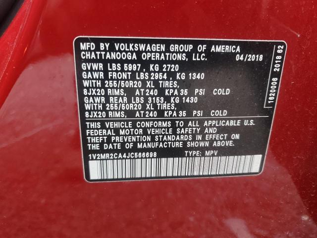 1V2MR2CA4JC566698 - 2018 VOLKSWAGEN ATLAS SEL Qırmızı foto 14