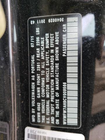 WVWFW7AH9CV009566 - 2012 VOLKSWAGEN EOS LUX 黑色 照片 12