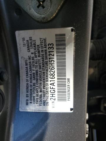 2HGFA16826H512133 - 2006 HONDA CIVIC EX GRAY photo 12