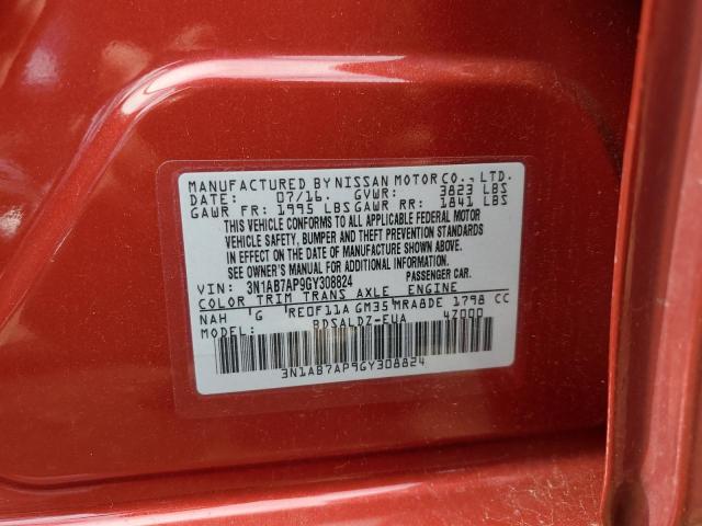 3N1AB7AP9GY308824 - 2016 NISSAN SENTRA S RED photo 12