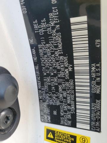 5TDKKRFHXES016960 - 2014 TOYOTA HIGHLANDER XLE WHITE photo 13