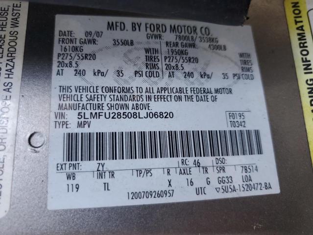 5LMFU28508LJ06820 - 2008 LINCOLN NAVIGATOR SILVER photo 13