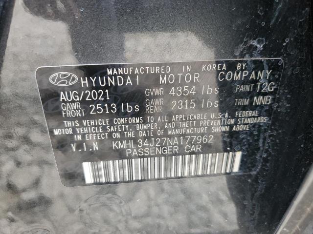 KMHL34J27NA177962 - 2022 HYUNDAI SONATA LIMITED GRAY photo 12