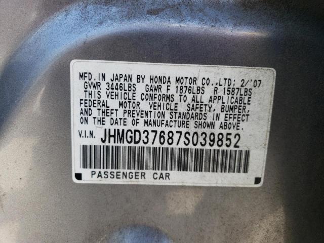 JHMGD37687S039852 - 2007 HONDA FIT S 银色 照片 12