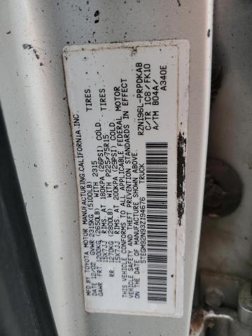 5TEGM92N93Z194676 - 2003 TOYOTA TACOMA DOUBLE CAB PRERUNNER SILVER photo 12