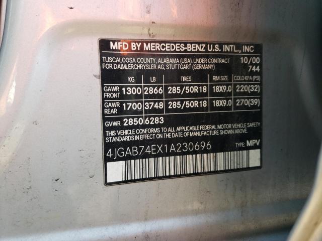 4JGAB74EX1A230696 - 2001 MERCEDES-BENZ ML 55 SILVER photo 10