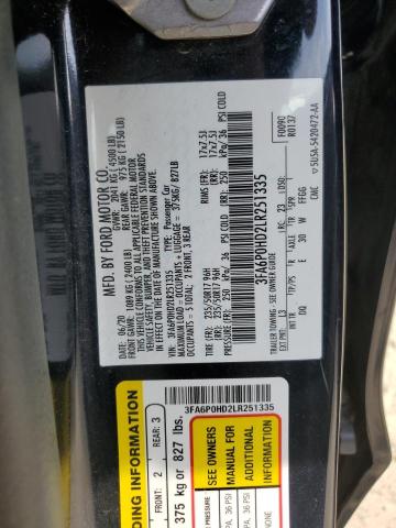 3FA6P0HD2LR251335 - 2020 FORD FUSION SE TEAL photo 12