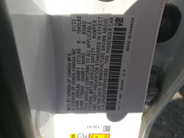2HGFE2F50PH518658 - 2023 HONDA CIVIC SPORT WHITE photo 12
