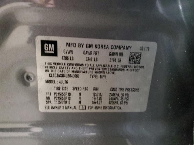 KL4CJASB4LB040082 - 2020 BUICK ENCORE PREFERRED ნაცრისფერი ფოტო 12