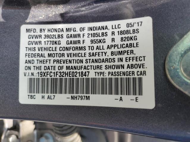 19XFC1F32HE021847 - 2017 HONDA CIVIC EX CHARCOAL photo 12