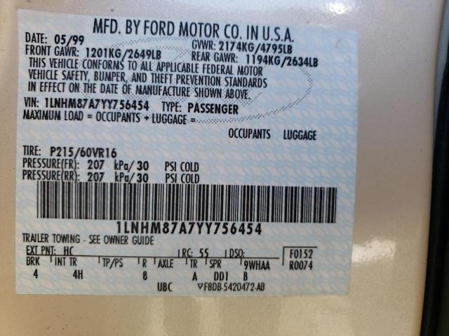 1LNHM87A7YY756454 - 2000 LINCOLN LS 金色 照片 12