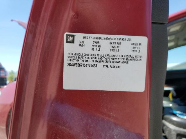 2G4WE567151170453 - 2005 BUICK LACROSSE CXS RED photo 12