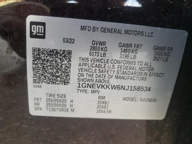 1GNEVKKW6NJ158534 - 2022 CHEVROLET TRAVERSE PREMIER MAROON photo 13