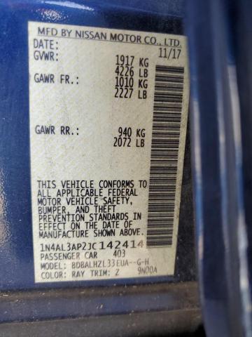 1N4AL3AP2JC142414 - 2018 NISSAN ALTIMA 2.5 BLUE photo 12