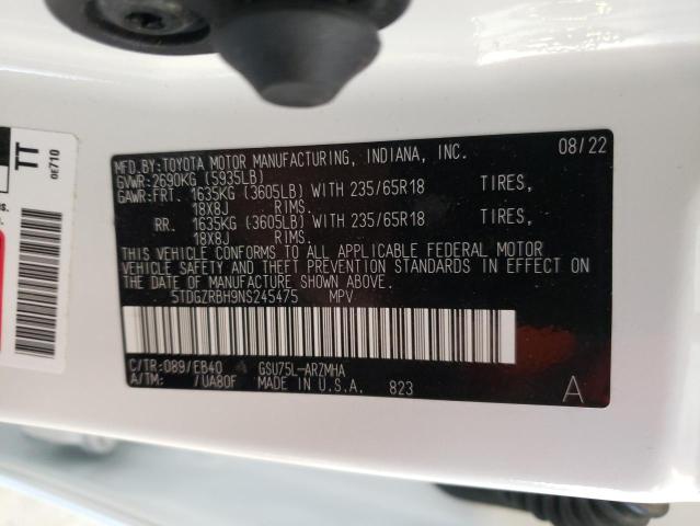 5TDGZRBH9NS245475 - 2022 TOYOTA HIGHLANDER XLE İki rəngli foto 12