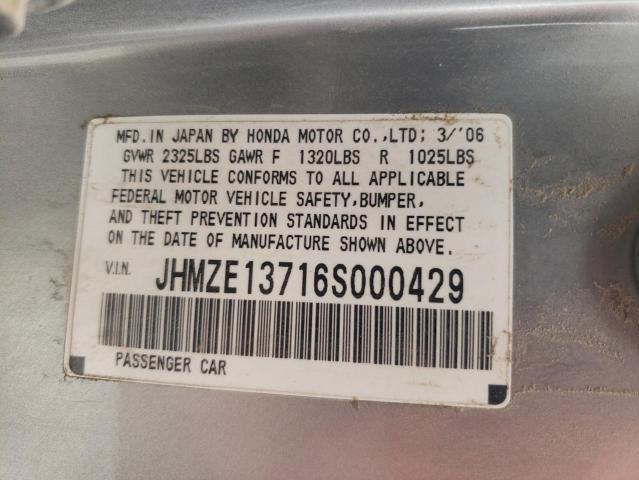 JHMZE13716S000429 - 2006 HONDA INSIGHT GRAY photo 12