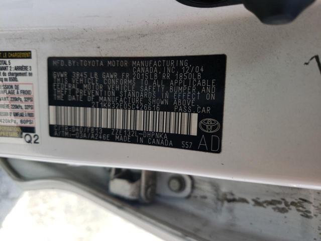 2T1KR32E05C426616 - 2005 TOYOTA COROLLA MA XR WHITE photo 12