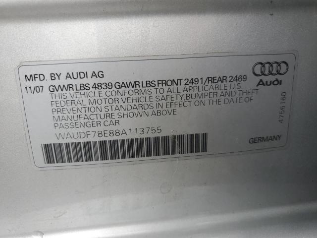 WAUDF78E88A113755 - 2008 AUDI A4 2.0T QUATTRO SILVER photo 13