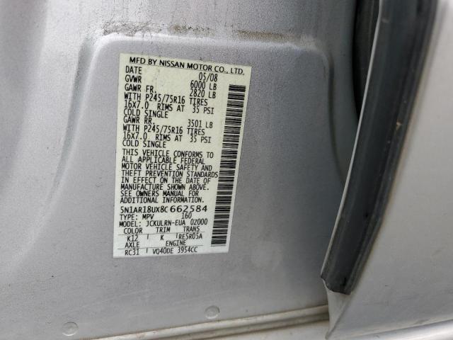 5N1AR18UX8C662584 - 2008 NISSAN PATHFINDER S SILVER photo 12