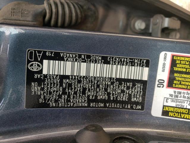 2T1BURHE9GC723444 - 2016 TOYOTA COROLLA L GRAY photo 12