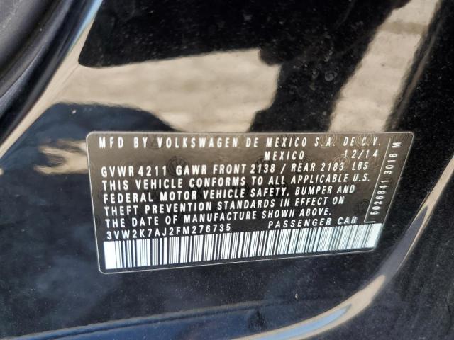 3VW2K7AJ2FM276735 - 2015 VOLKSWAGEN JETTA BASE შავი ფოტო 10