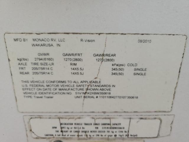 51V1M1K2XBW350618 - 2011 TRAIL KING R VISION WHITE photo 10
