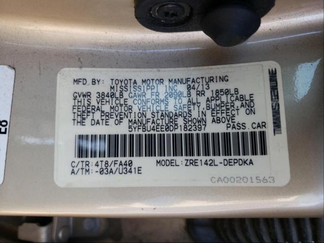 5YFBU4EE0DP182397 - 2013 TOYOTA COROLLA BASE GOLD photo 10