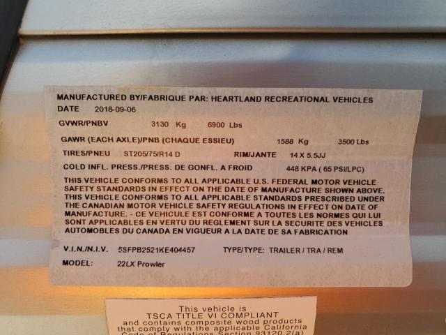 5SFPB2521KE404457 - 2019 HEART LAND PROWLER 灰色 照片 10