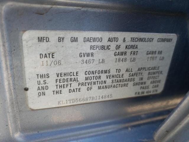 KL1TD56687B114845 - 2007 CHEVROLET AVEO BASE BLUE photo 12