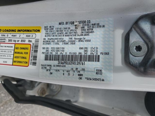 3FA6P0LU2FR139761 - 2015 FORD FUSION SE HYBRID WHITE photo 12