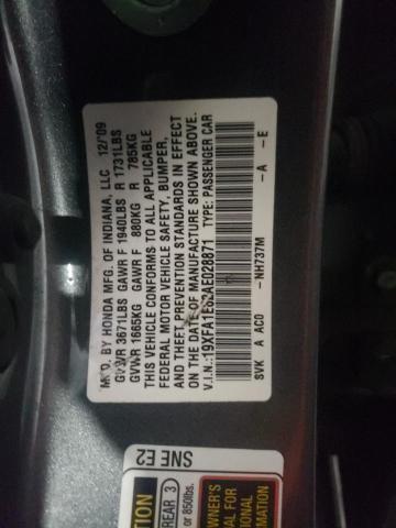 19XFA1E62AE028871 - 2010 HONDA CIVIC LX-S Արծաթագույն լուսանկար 12