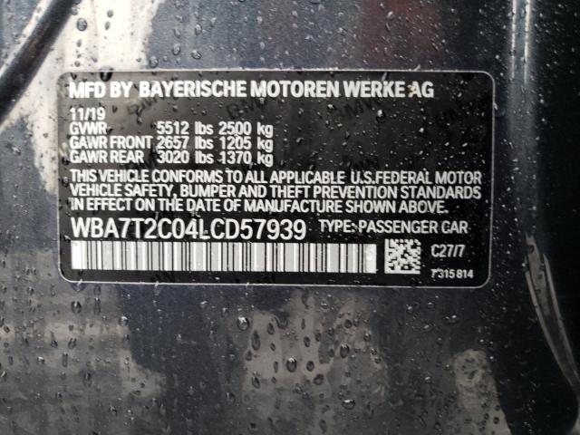 WBA7T2C04LCD57939 - 2020 BMW 740 I GRAY photo 12