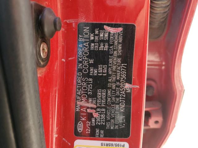 KNDJT2A52D7569771 - 2013 KIA SOUL RED photo 12