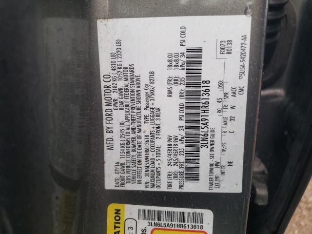 3LN6L5A91HR613618 - 2017 LINCOLN MKZ PREMIERE GRAY photo 12