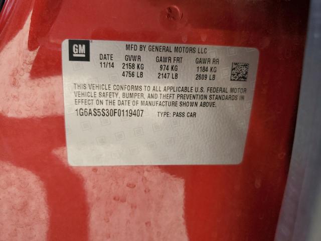 1G6AS5S30F0119407 - 2015 CADILLAC CTS PERFORMANCE COLLECTION წითელი ფოტო 12