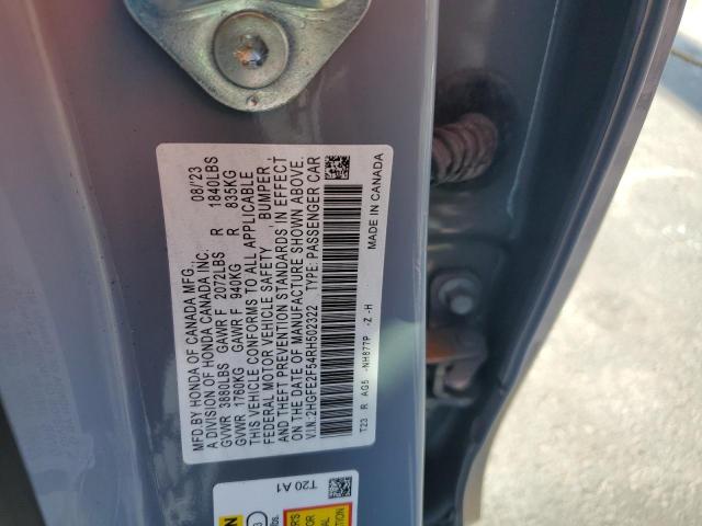 2HGFE2F54RH502322 - 2024 HONDA CIVIC SPORT BLUE photo 12