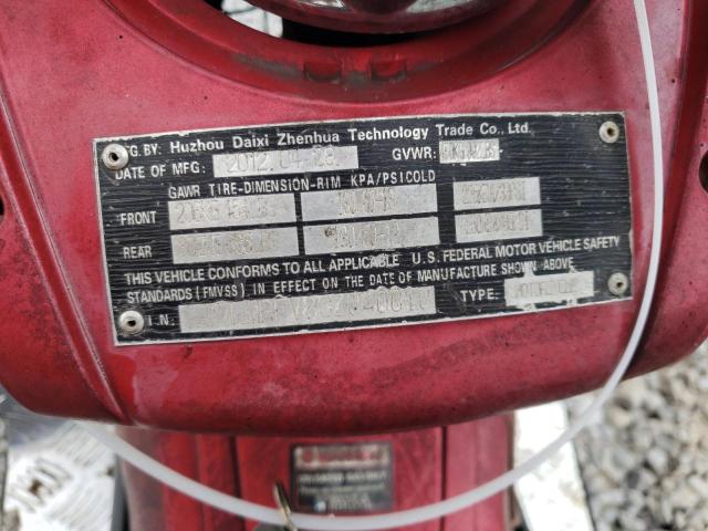 L37LMPFV8CZ040010 - 2012 DAIX SCOOTER წითელი ფოტო 9