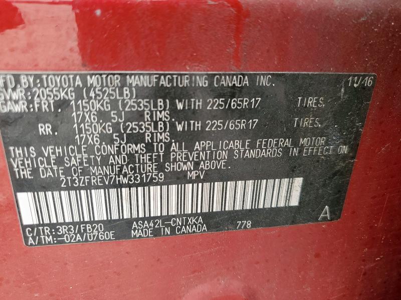 2T3ZFREV7HW331759 - 2017 TOYOTA RAV4 LE Qırmızı foto 14