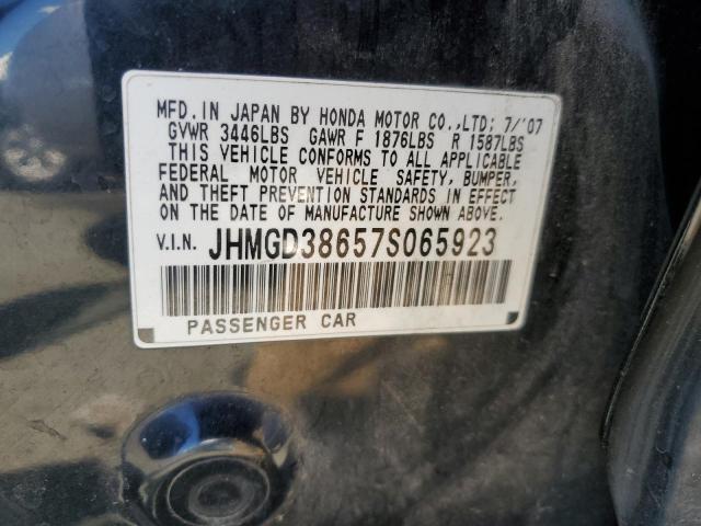 JHMGD38657S065923 - 2007 HONDA FIT S შავი ფოტო 12