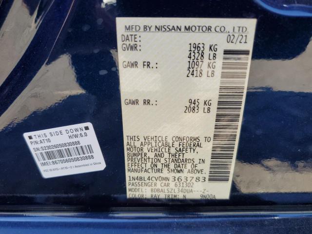 1N4BL4CV0MN363783 - 2021 NISSAN ALTIMA SR BLUE photo 12